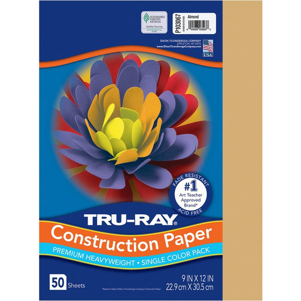 Tru-Ray Construction Paper, 9"Width x 12"Length, 76 lb Basis Weight, 50/Pack, Almond (PACP103067) Pack of 50