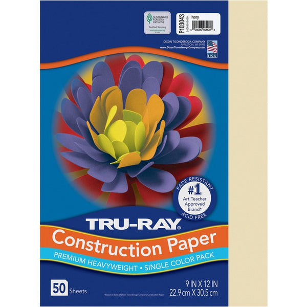 Tru-Ray Construction Paper, 9"Width x 12"Length, 76 lb Basis Weight, 50/Pack, Ivory (PACP103043) Pack of 50