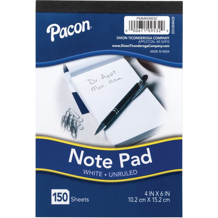 Pacon Note Pad - 4" x 6" - Rectangle - 150 Sheets per Pad - Unruled - White - Compact (PACPMMK09532)