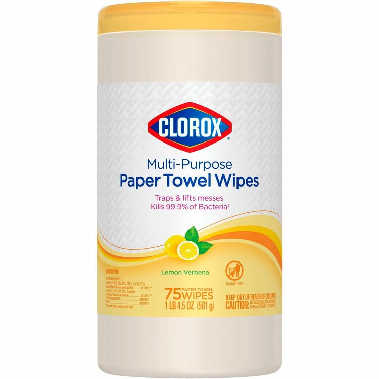 Clorox Multipurpose Paper Towel Wipes - Ready-To-Use Wipe - Lemon Verbena Scent - 75 - White (CLO32578)