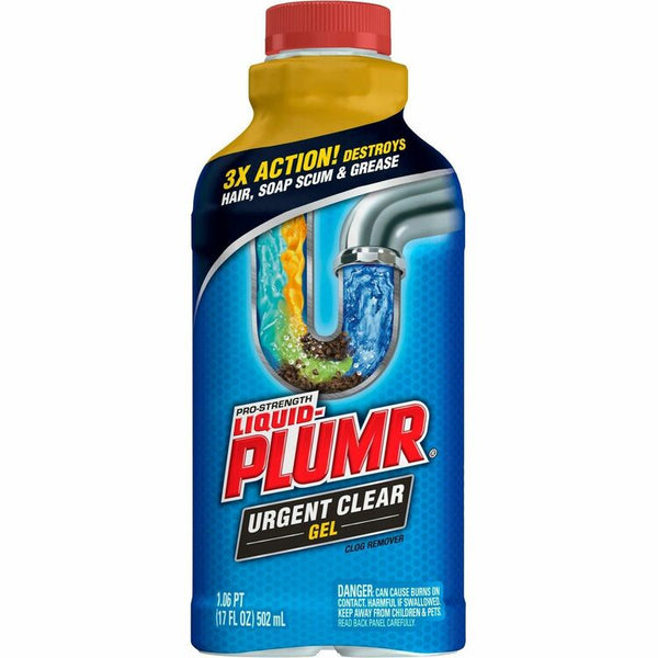 Liquid-Plumr Urgent Clear Pro-Strength Clog Remover - Gel - 17 fl oz (0.5 quart) - Bottle - Blue (CLO30548) Each