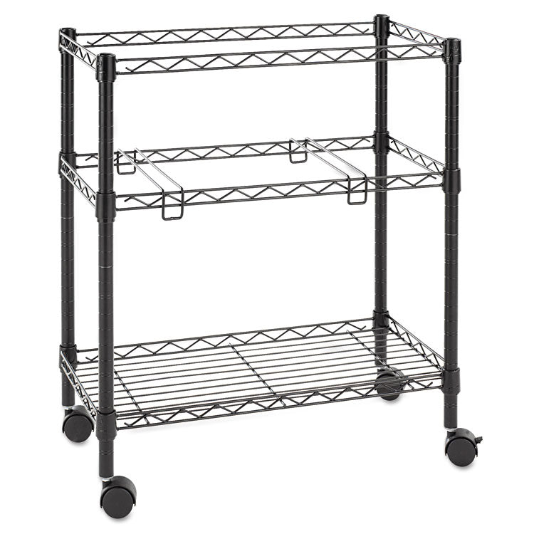 Alera® Two-Tier File Cart for Front-to-Back + Side-to-Side Filing, Metal, 1 Shelf, 3 Bins, 26" x 14" x 29.5", Black (ALEFW601426BL)