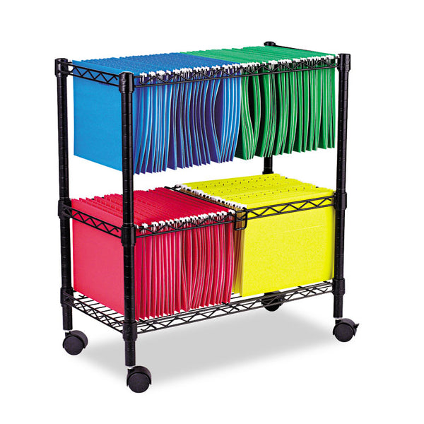 Alera® Two-Tier File Cart for Front-to-Back + Side-to-Side Filing, Metal, 1 Shelf, 3 Bins, 26" x 14" x 29.5", Black (ALEFW601426BL)