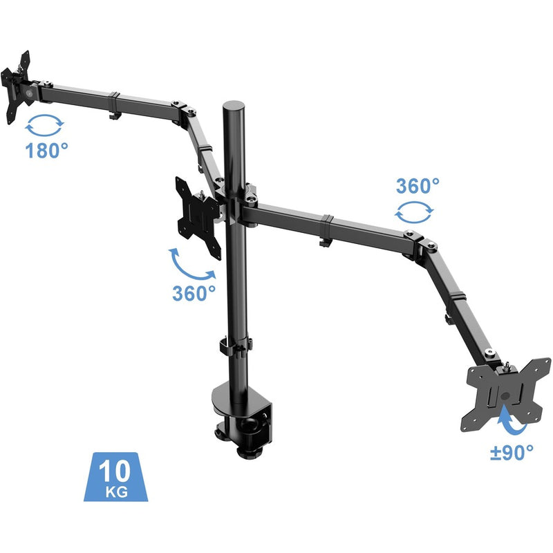 Rocelco RDM3 Desk Mount for LCD Monitor, 3 Display(s) Supported, 13" to 27" Screen Support, 52.91 lb Load Capacity, 75 x 75, 100 x 100, VESA Mount Compatible (RCLRDM3) Each