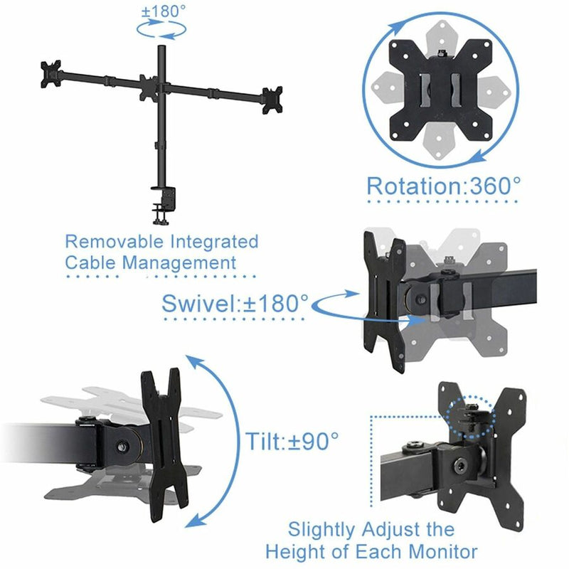 Rocelco RDM3 Desk Mount for LCD Monitor, 3 Display(s) Supported, 13" to 27" Screen Support, 52.91 lb Load Capacity, 75 x 75, 100 x 100, VESA Mount Compatible (RCLRDM3) Each