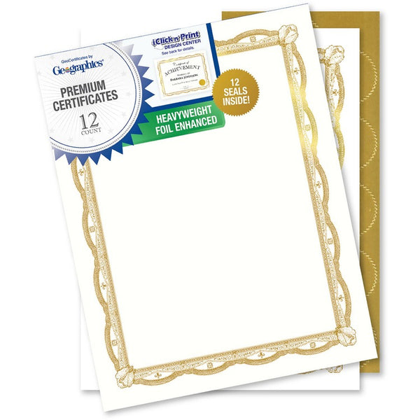 Geographics 65 lb Basis Weight - 11" - Inkjet Compatible - Gold, Assorted, Multicolor with Gold Border - Card Stock, Foil - 12 / Pack (GEO48766) Pack of 12