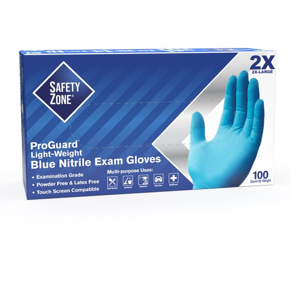 Safety Zone Power-free Ntirile Gloves - Hand Protection - Nitrile Coating - XXL Size - Latex, Vinyl - Blue (SZNGNPR2X1A) Box of 100