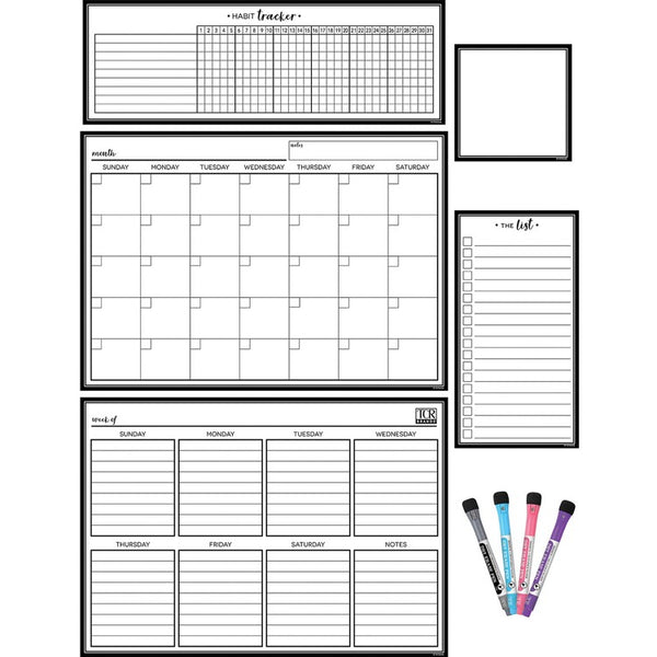 Teacher Created Resources Black & White Dry-Erase Magnetic Calendar Set - Black, White (TCR77407) Each