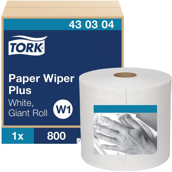 TORK Paper Wiper Plus - 1 Ply - 800 Sheets/Roll - 12.25" Roll Diameter - White (TRK430304)