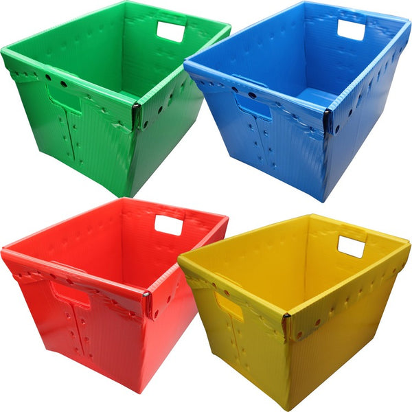 Flipside Primary Assorted Plastic Storage Postal Tote - 4 Pack - x 13.3" x 11.6" Depth x 18.3", - 11 gal - 4 / Pack (FLP40192)