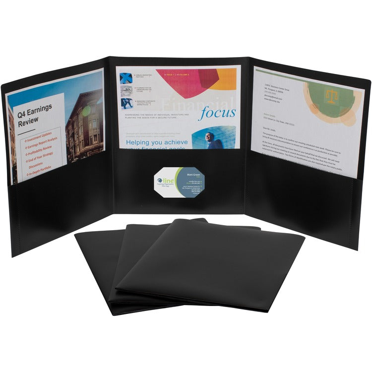 C-Line Letter Portfolio - 8 1/2" x 11" - 75 Sheet Capacity - 3 Pocket(s) - Polypropylene - Black - 24 / Box (CLI33941)