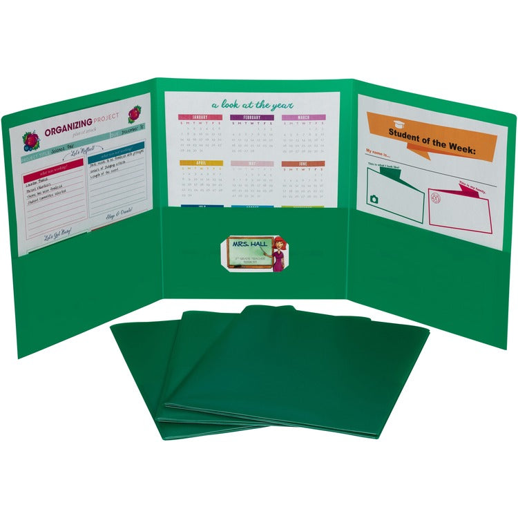 C-Line Letter Portfolio - 8 1/2" x 11" - 75 Sheet Capacity - 3 Pocket(s) - Polypropylene - Green - 24 / Box (CLI33943)