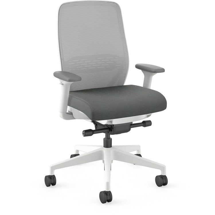 HON Nucleus Recharge Task Chair - Iron Ore Fabric Seat - Fog Back - Designer White Frame - Armrest (HONNR12SAFC19DW)