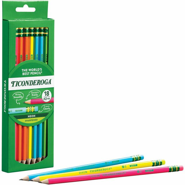 Ticonderoga Bright Neon No. 2 Pencils - #2 Lead - Black Lead - Neon Barrel - 18 / Box (DIXX13018) Box of 18