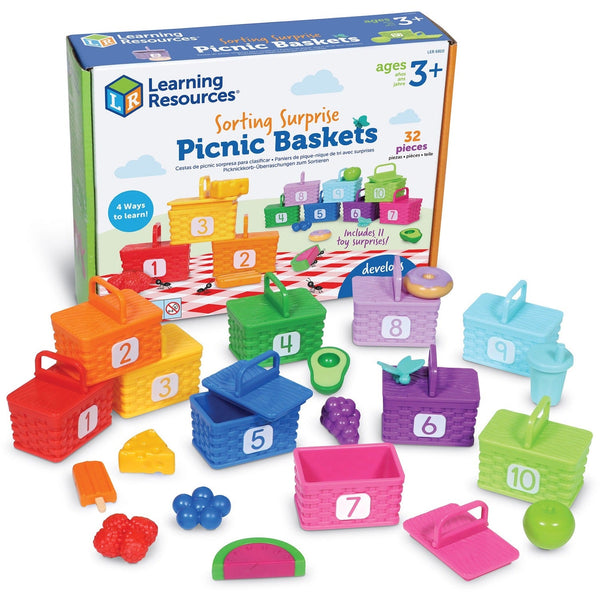 Learning Resources Sorting Surprise Picnic Baskets - Skill Learning: Counting, Color, Sorting, Fine Motor, Motor Skills - 3-7 Year - 32 Pieces - Multi (LRNLER6810) Each
