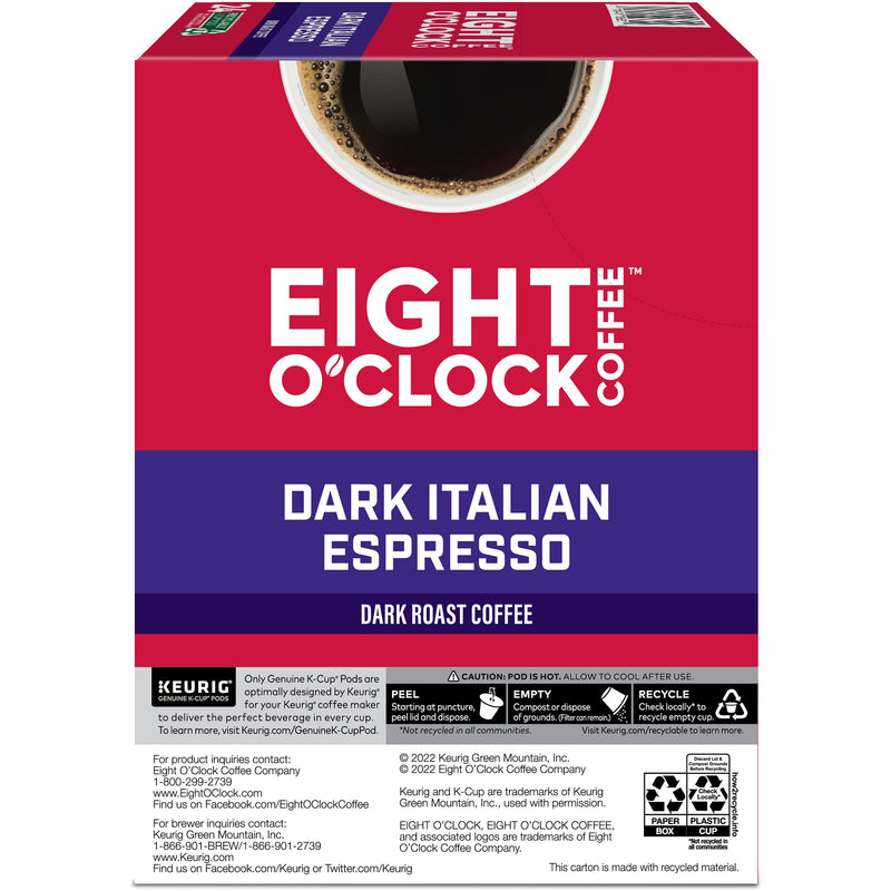 Eight O'Clock® K-Cup Dark Italian Espresso Coffee, Compatible with Keurig Brewer, Dark, 24/Box (GMT0631) Box of 24