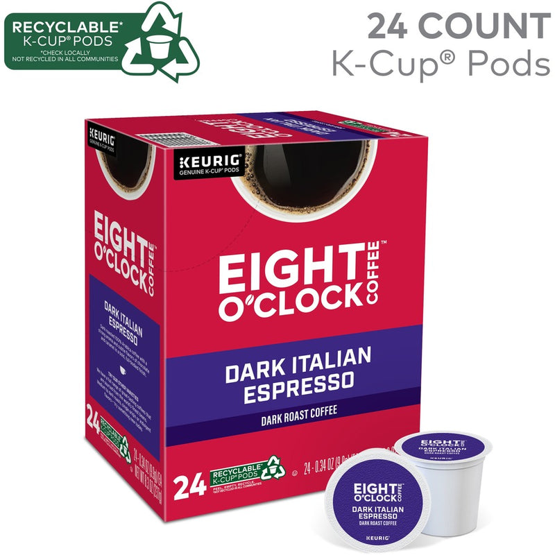 Eight O'Clock® K-Cup Dark Italian Espresso Coffee, Compatible with Keurig Brewer, Dark, 24/Box (GMT0631) Box of 24