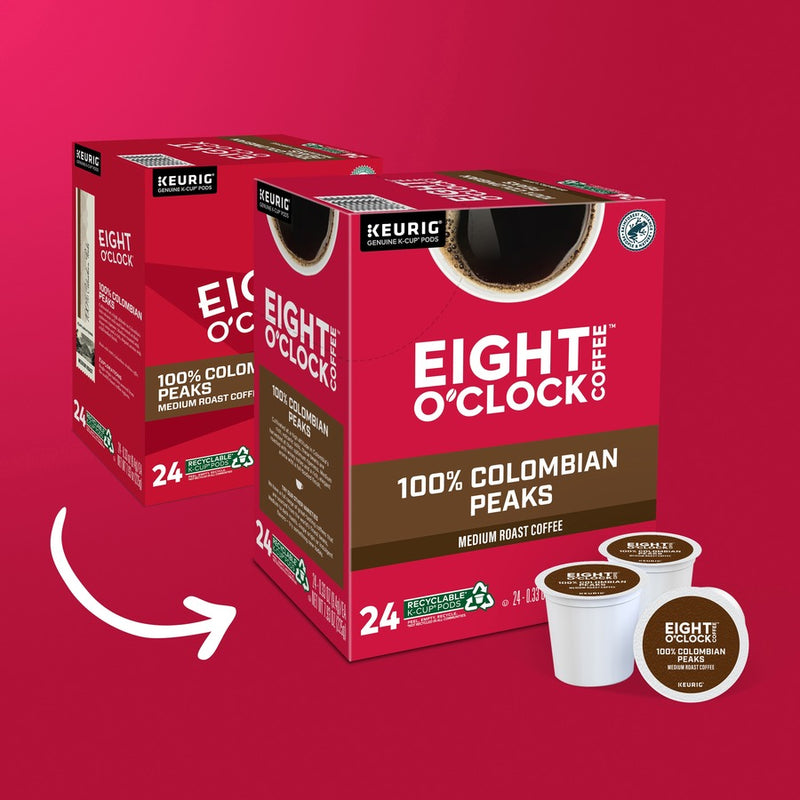 Eight O'Clock® K-Cup Colombian Peaks Coffee, Compatible with Keurig Brewer, Medium, 24/Box (GMT0632) Box of 24