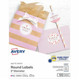 Avery Avery Easy Peel Multipurpose Label, 2" Diameter, Matte White, Permanent Adhesive, Round, Inkjet, Laser, 12/Sheet, 120/Pack (AVE22612) Pack of 120