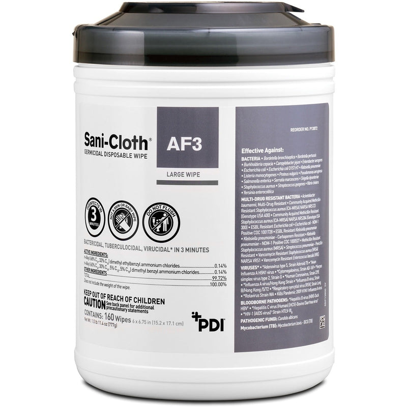 PDI Sani-Cloth AF3 Germicidal Wipes - Wipe - 6" x 6.75", 160 / Canister - White (PDIP13872) Each