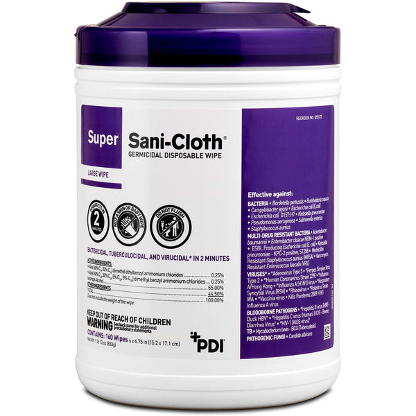 PDI Super Sani-Cloth Germicidal Disposable Wipe - Wipe - 6" x 6.75", 160 (PDIQ55172) Each