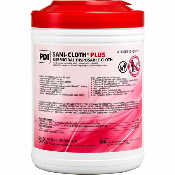 PDI Sani-Cloth Wipes Plus, Large, 6" x 6-3/4", 160 Wipes (PDIQ89072) Pack of 160