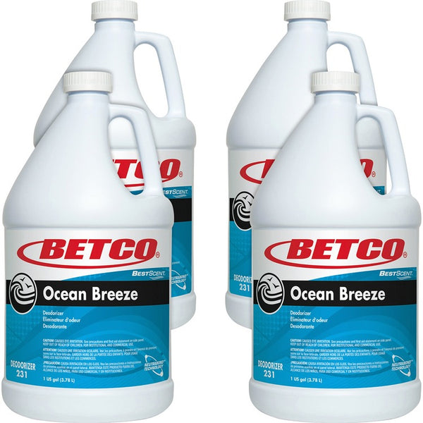 Betco BestScent Ocean Breeze Deodorizer, Ocean Breeze Scent, 1 gal Bottle, 4/Carton (BET2310400CT) Case of 4