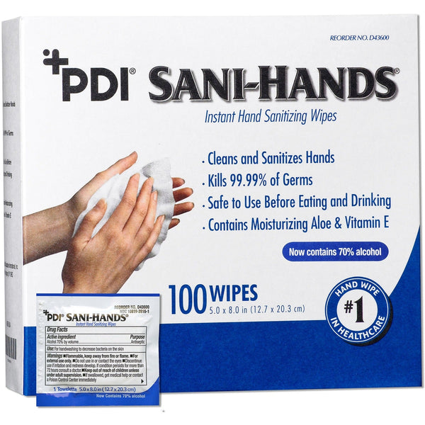 PDI Sani-Hands Instant Hand Sanitizing Wipes - Antimicrobial, Anti-septic, Dye-free, Fragrance-free, Hygienic, Resealable - For Hand - 100 Per Box - 10 / Carton (PDID43600CT) Case of 1000