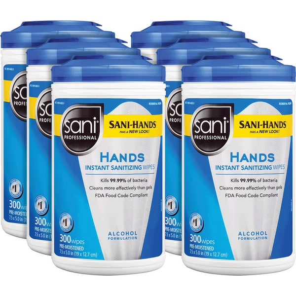 PDI Hands Instant Sanitizing Wipes - White - Moisturizing - For Hand, Food Service - 300 Per Canister - 6 Carton (PDIP92084CT)