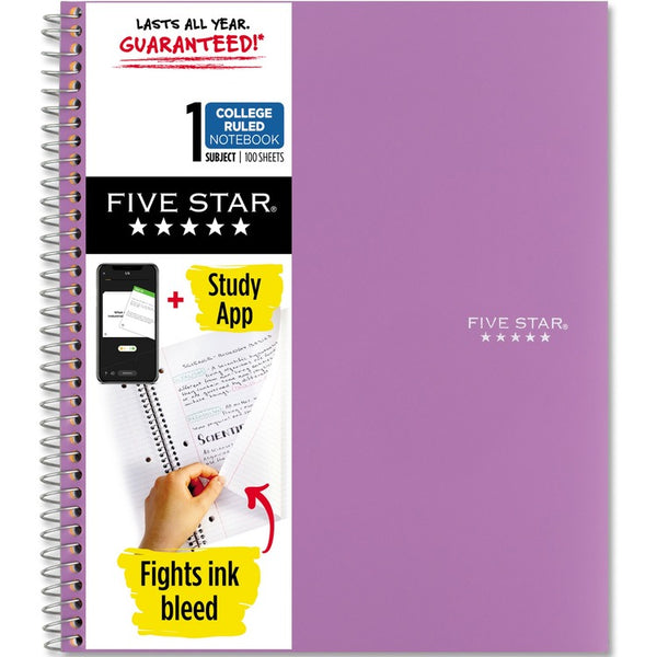 Five Star Wirebound Notebook - 1 Subject(s)100 Pages - Wire Bound - College Ruled - 8 1/2" x 11" - Purple Cover (MEA820002CF1) Each