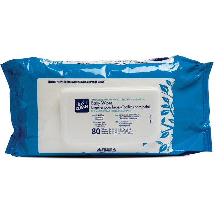 PDI Nice'n Clean Baby Wipes - 7.90" x 6.60" - Blue - Paraben-free, Latex-free, Resealable, Alcohol-free, Hypoallergenic, Moist - For Skin - 80 (PDIM233XT)