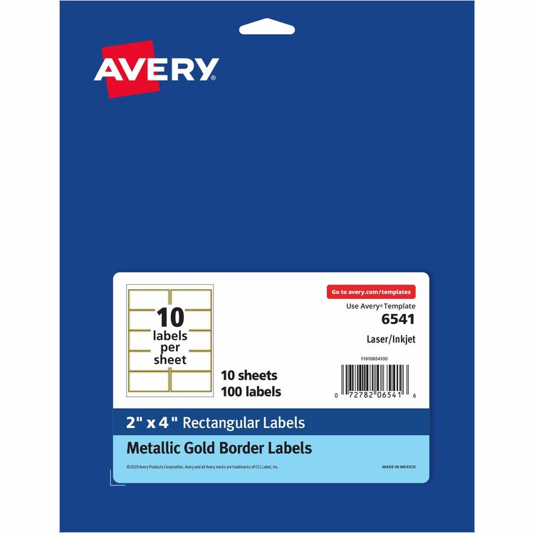 Avery Labels with Metallic Gold Borders, 2" x 4" , 100 (6541) (AVE6541)