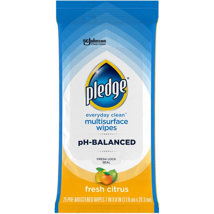 Pledge PH Balanced Multisurface Cleaner Wipes - Wipe - Fresh Citrus Scent - 12 / Carton - Blue (SJN336274CT)