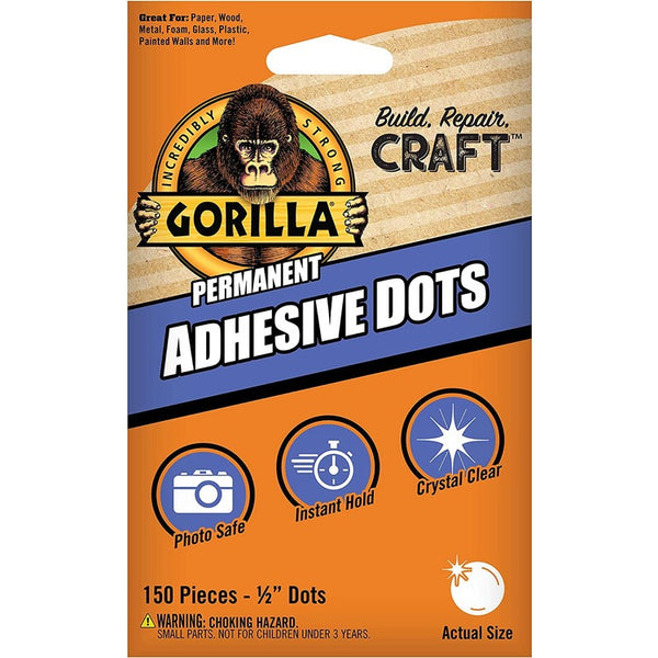 Gorilla Permanent Adhesive Dots - 150 / Pack - Clear (GOR104905) Pack of 150