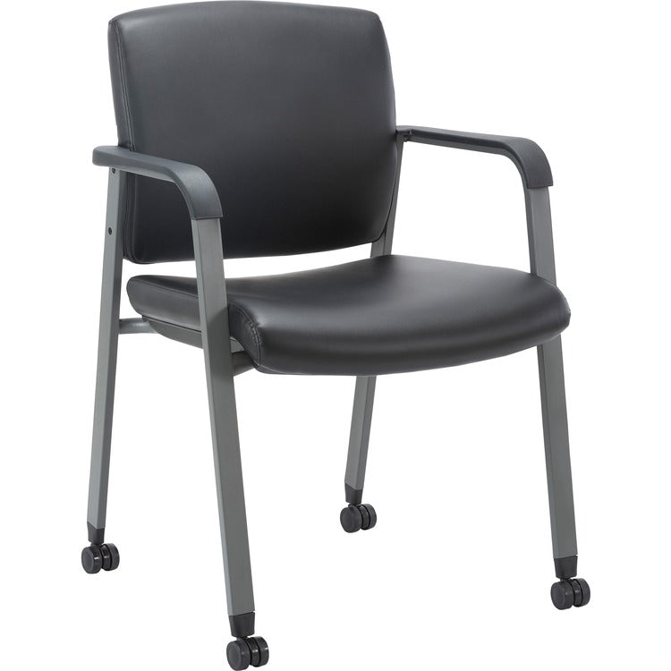 Lorell Healthcare Guest Chair with Casters - Vinyl Seat - Vinyl Back - Steel Frame - Square Base - Black - Armrest (LLR30951)