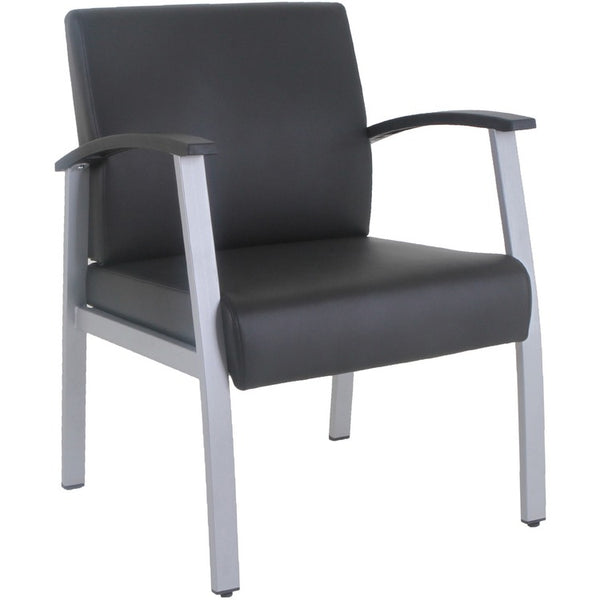 Lorell Mid-Back Healthcare Guest Chair - Vinyl Seat - Vinyl Back - Powder Coated Silver Steel Frame - Mid Back - Four-legged Base - Black - Armrest (LLR67012)