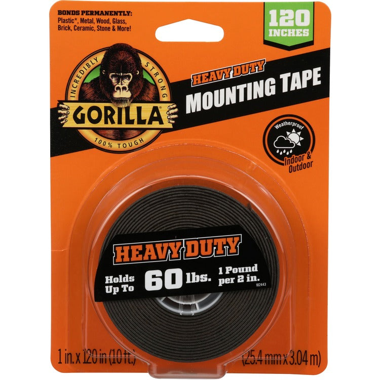 Gorilla Heavy Duty Mounting Tape - 10 ft Length x 1" Width - Black (GOR102441)