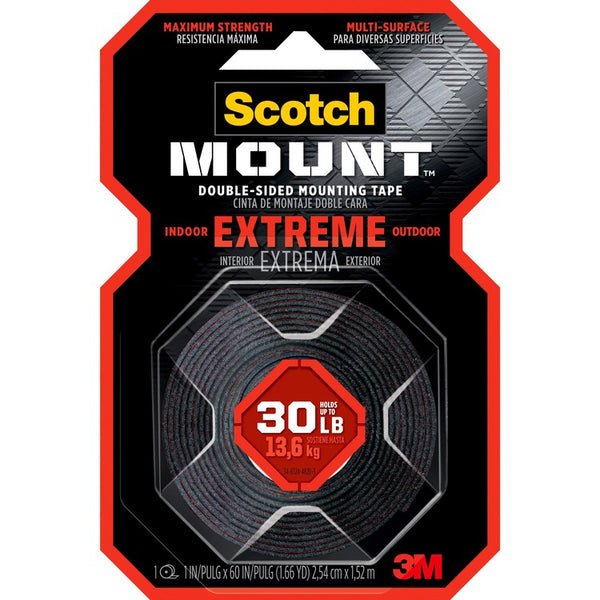 Scotch-Mount Extreme Mounting Tape, Holds Up to 30 lbs, 1 x 60, Black (MMM414H)