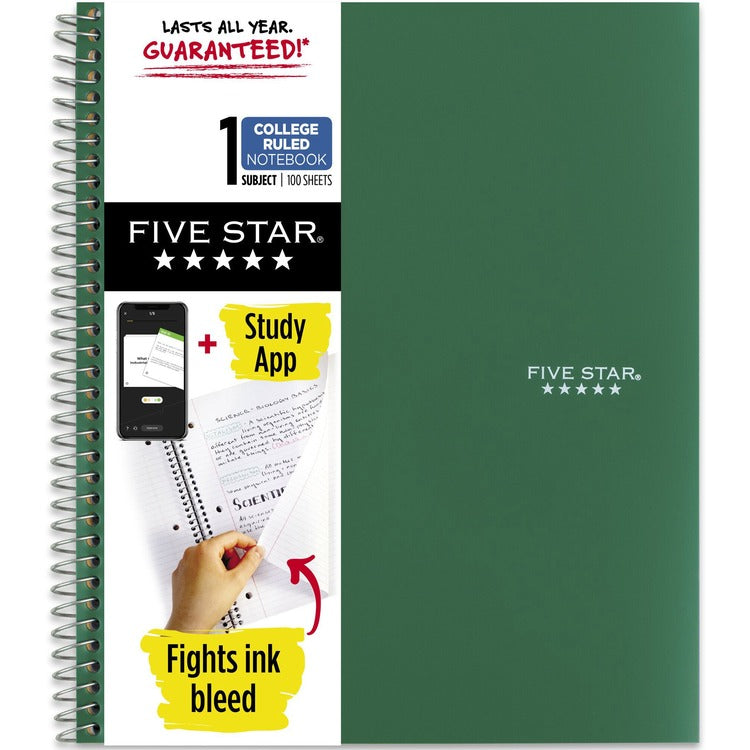 Five Star Wirebound Notebook - 1 Subject(s) - 100 Sheets - 100 Pages - Wire Bound - Forest Green Cover (MEA820002CE1) Each
