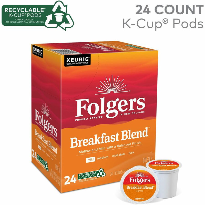 Folgers® K-Cup Breakfast Blend Coffee, Compatible with Keurig K-Cup Brewer, Mild, 24/Box (GMT3451) Box of 24