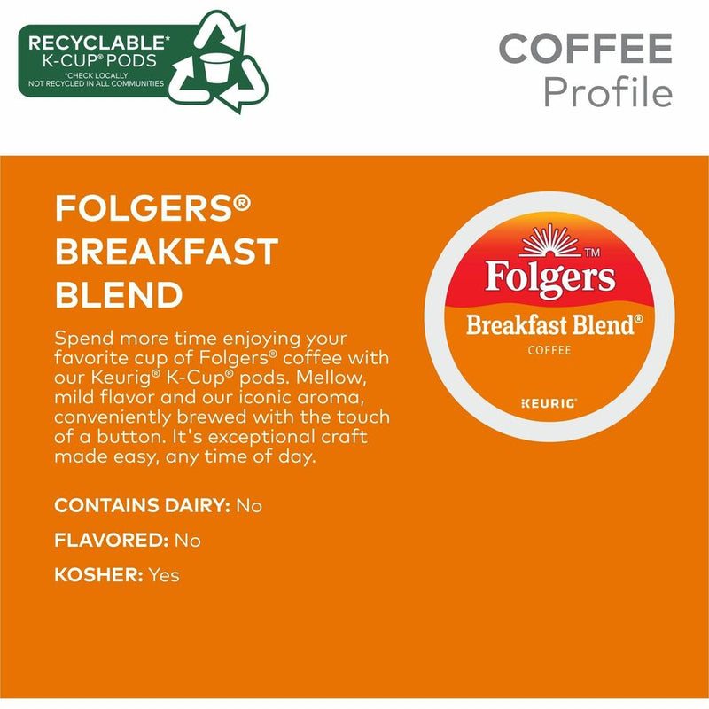 Folgers® K-Cup Breakfast Blend Coffee, Compatible with Keurig K-Cup Brewer, Mild, 24/Box (GMT3451) Box of 24