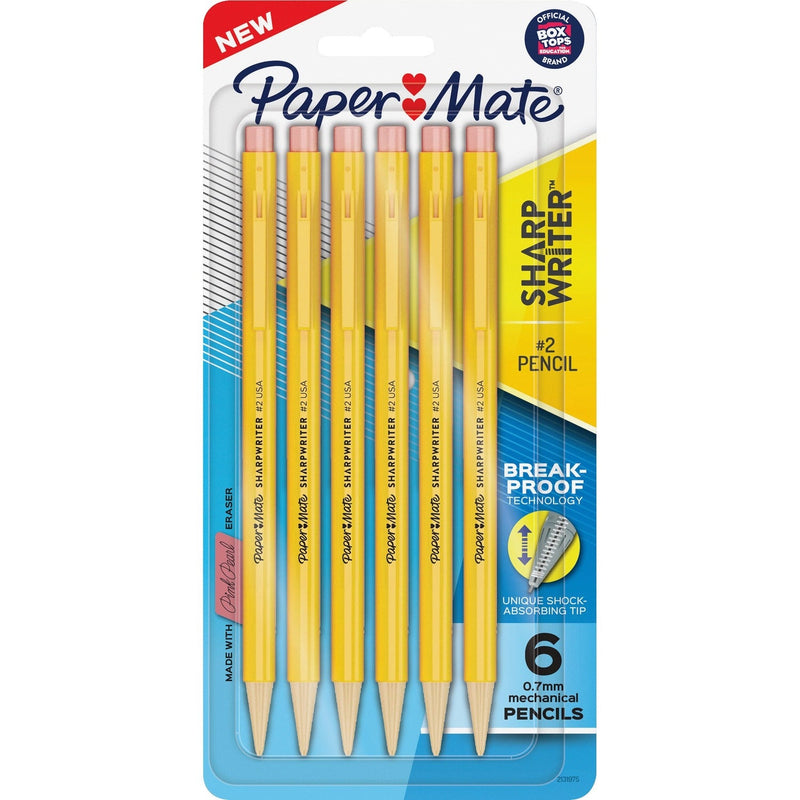 Paper Mate Sharpwriter Mechanical Pencils - HB/#2 Lead - 0.7 mm Lead Diameter - Black Lead - Yellow Barrel - 6 / Pack (PAP2131975) Pack of 6