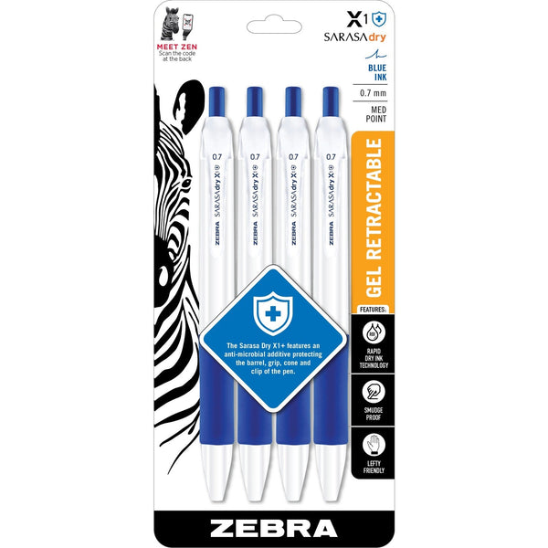 Zebra Pen Sarasa dry X1+ Gel Pen - Medium Pen Point - Blue Gel-based, Dry Ink - Plastic Barrel - 4 / Pack (ZEB41524) Pack of 4