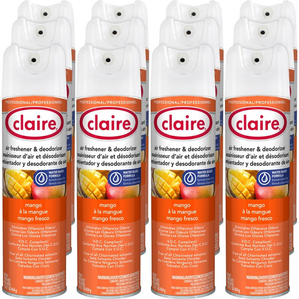 Claire Water-Based Air Freshener - Spray - 16 oz - Mango - 12 / Dozen - Residue-free, Non-staining, Ozone-safe, Odor Neutralizer, Recyclable (CGCCL341)