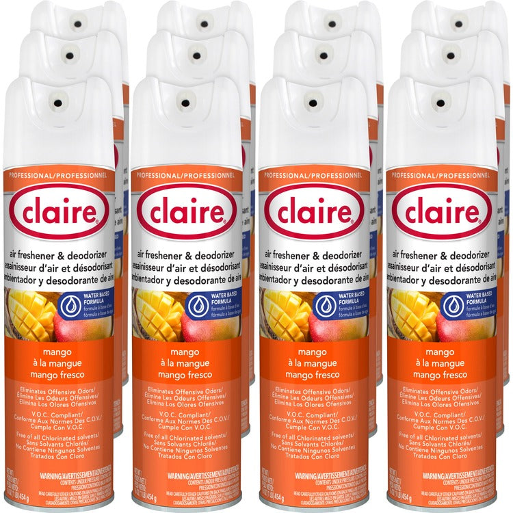 Claire Water-Based Air Freshener - Spray - 16 oz - Mango - 12 / Dozen - Residue-free, Non-staining, Ozone-safe, Odor Neutralizer, Recyclable (CGCCL341)