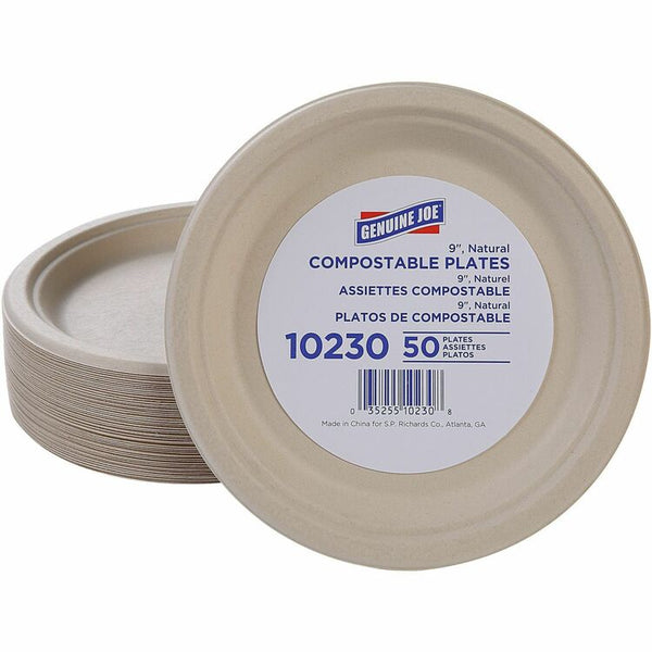 Genuine Joe Table Ware - Breakroom, Office - Disposable - White, Natural - Sugarcane Body - 50 / Pack (GJO10230) Pack of 50