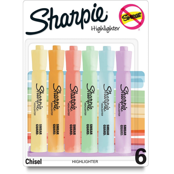 Sharpie SmearGuard Tank Style Highlighters - Wide, Narrow Marker Point - Chisel Marker Point Style - Assorted - 6 / Pack (SAN2157488) Pack of 6