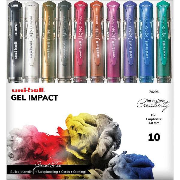 uniball&trade; Gel Impact Metallic Ink Pen - Bold Pen Point - 1 mm Pen Point Size - Assorted Gel-based Ink - 10 / Pack (UBC70295)