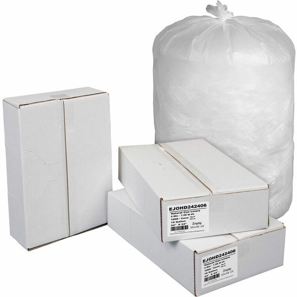 Everyday Genuine Joe Everyday High Density Can Liners,10 gal Capacity, 24" x 24",- 0.20 mil (5 Micron), Natural, 1000/Carton (EJOHD242406)