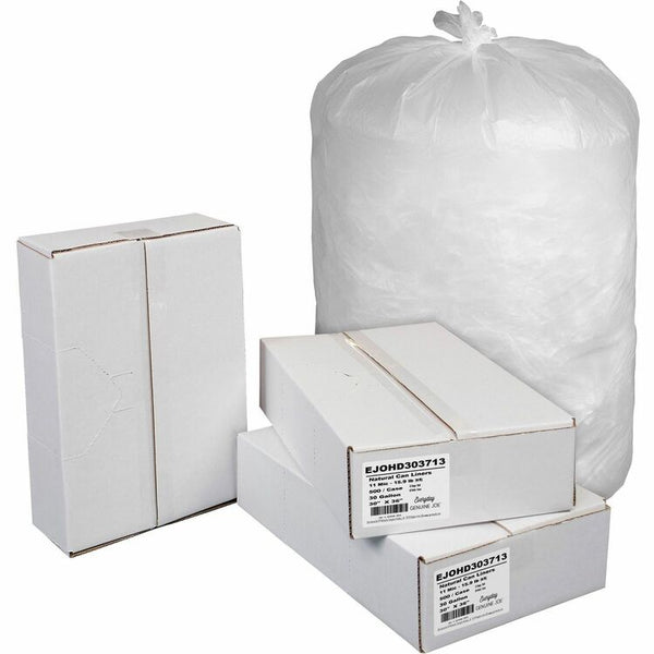 Everyday Genuine Joe Everyday High Density Can Liners, 30 gal Capacity, 30" x 36", 0.43 mil (11 Micron), Natural, 500/Carton (EJOHD303713)